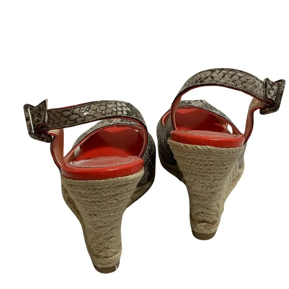 Audrey Brooke Wedge Sandals Size 8M Snakeskin Peep-Toe Slingback Adjustable
